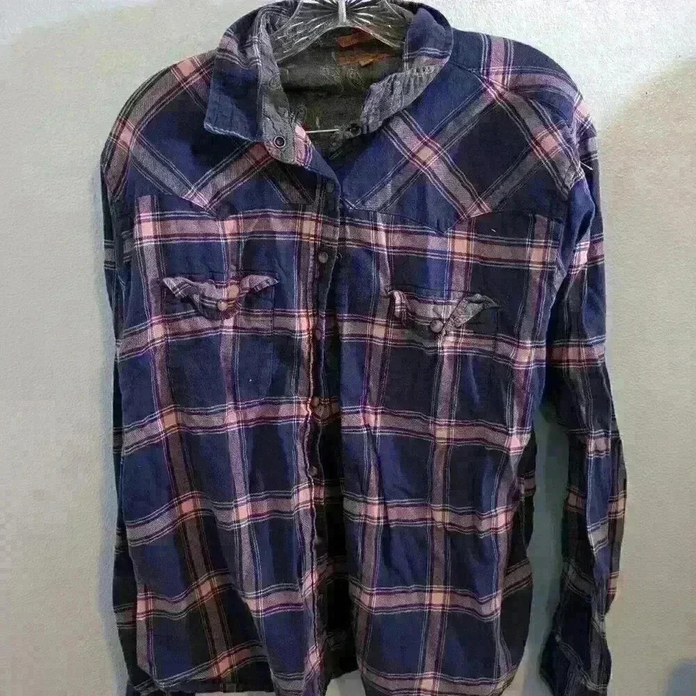 Jachs girlfriend pink and blue flannel size xl